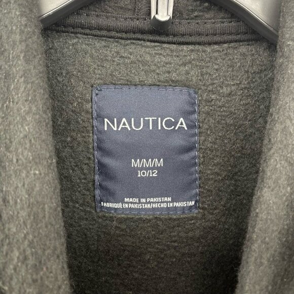 Nautica Sweatshirt Boys Sz M Black Full-Zip Hooded Ribbed Trim Printed Logo - Picture 10 of 11